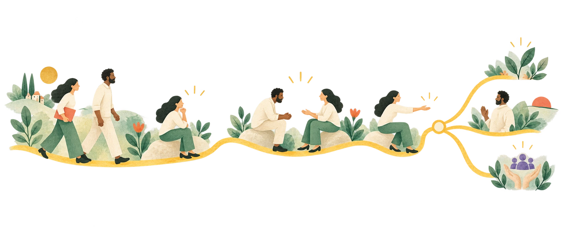 Two people moving through listening and invitation toward a free and respected response.